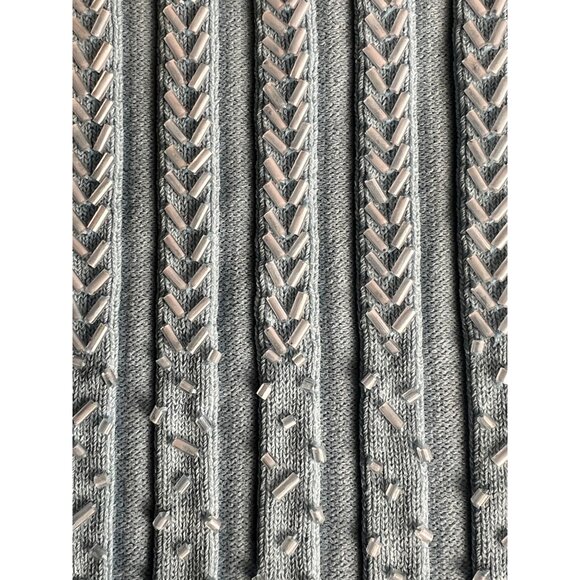 Beaded Womens Large Sweater Blue Ribbed Knit Off Shoulder Pullover Hong Kong 90s - Picture 8 of 13